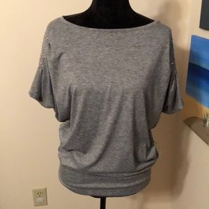 Grey top with embellished sleeves